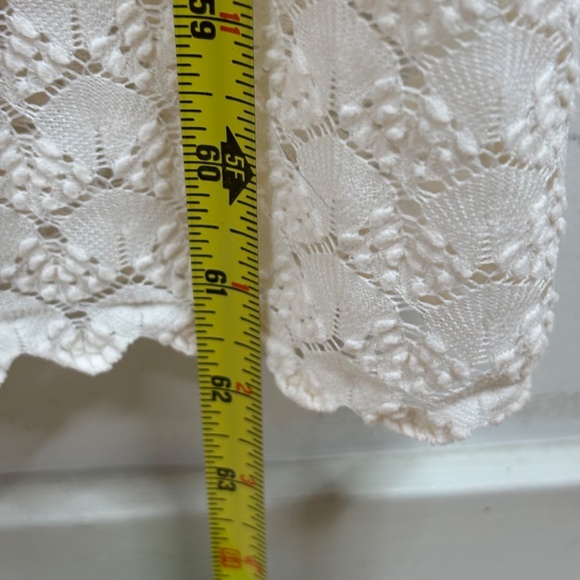 VTG 70s Cream Crochet Duster Cardigan Ivory Lace Kimono Boho Festival Cottage - Picture 6 of 8
